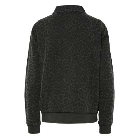 Polo anthracite à motif léopard avec col chemise et manches longues - Image 2