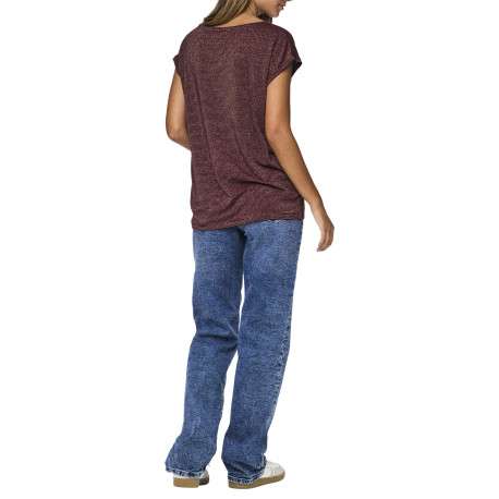 T-shirt bordeaux à rayures avec col v arrondi et incrustation de fils lurex - Image 4
