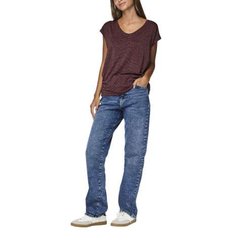 T-shirt bordeaux à rayures avec col v arrondi et incrustation de fils lurex - Image 6