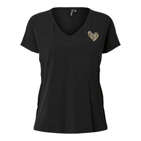 T-shirt en coton biologique noir à imprimé avec une coupe droite et un col rond
