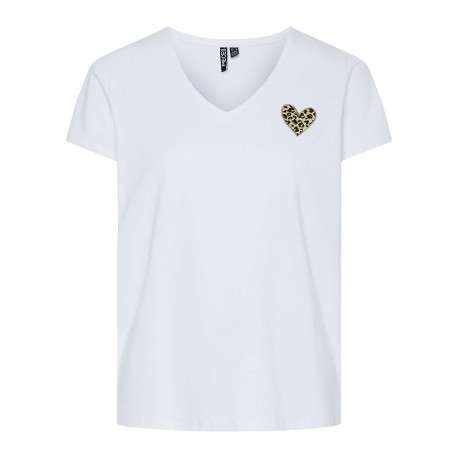 T-shirt en coton biologique blanc avec un coeur motif léopard sur la poitrine