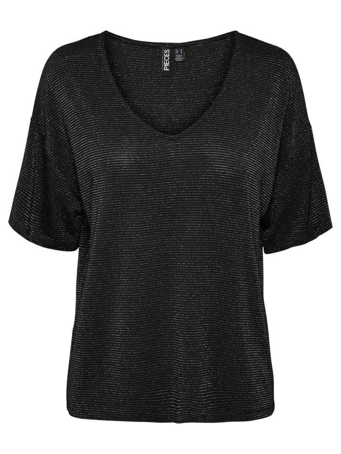 T-shirt noir rayé avec col...