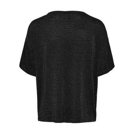 T-shirt noir rayé avec col v arrondi et incrustation de fils lurex - Image 2