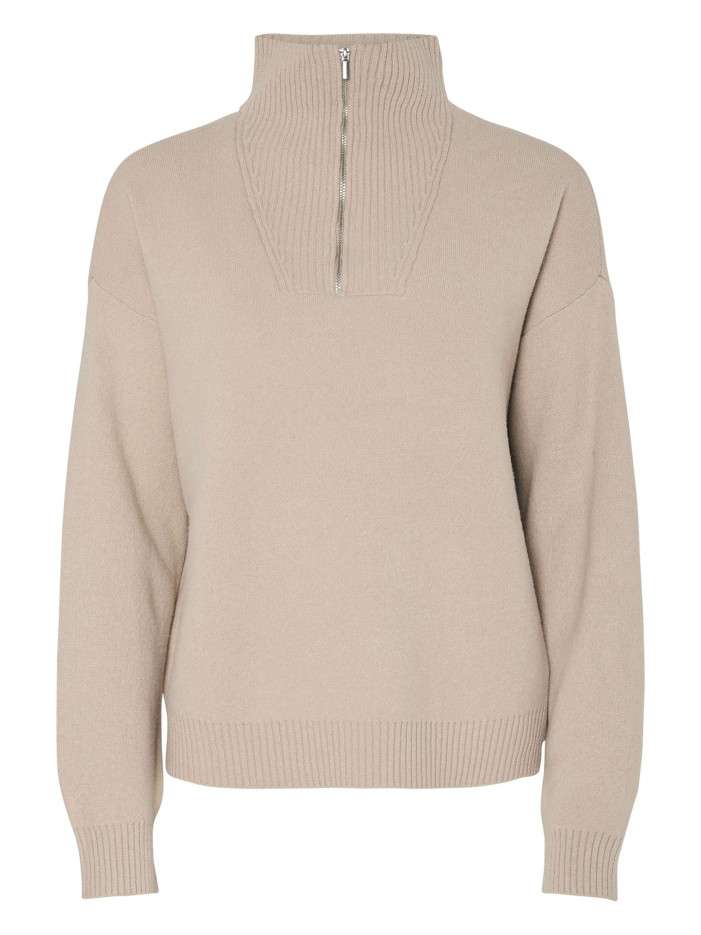 Pull beige uni avec un col...