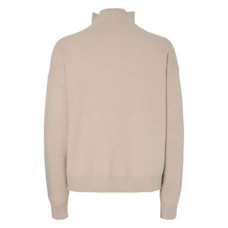 Pull beige uni avec un col montant zippé et des manches longues - Image 2