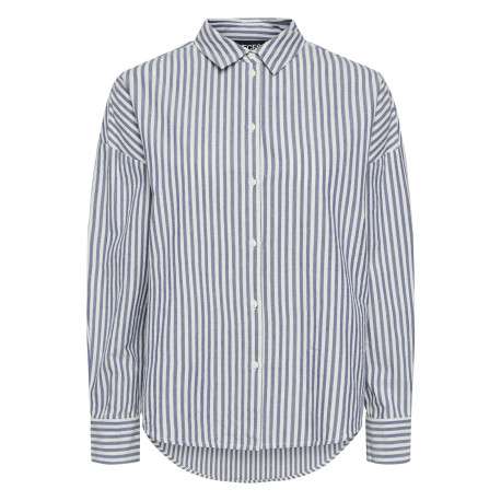 Chemise en coton biologique rayée bleue et écrue avec boutonnière à l'avant