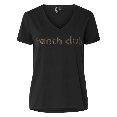 T-shirt en coton biologique noir avec un col v et des manches courtes