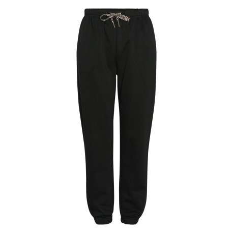 Pantalon jogging noir uni à coupe droite avec cordon de serrage léopard