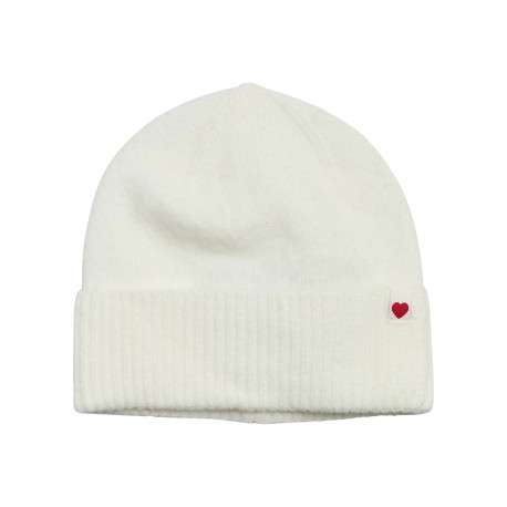 Bonnet écru uni avec un patch coeur rouge brodé à l'avant