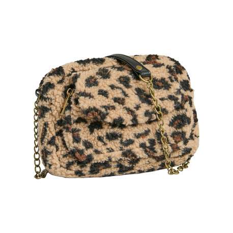 Sac en tissu sherpa léopard avec bandoulière et fermeture à glissière