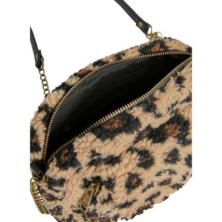 Sac en tissu sherpa léopard avec bandoulière et fermeture à glissière - Image 3
