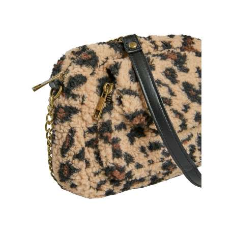 Sac en tissu sherpa léopard avec bandoulière et fermeture à glissière - Image 4
