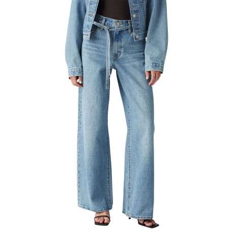 Jean en coton bleu clair uni avec une coupe bootcut et une ceinture amovible - Image 4