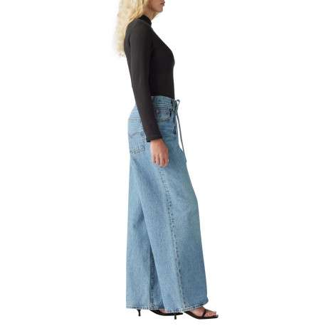 Jean en coton bleu clair uni avec une coupe bootcut et une ceinture amovible - Image 7