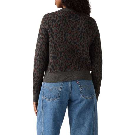 Gilet anthracite avec un motif léopard terracotta et un col rond - Image 3