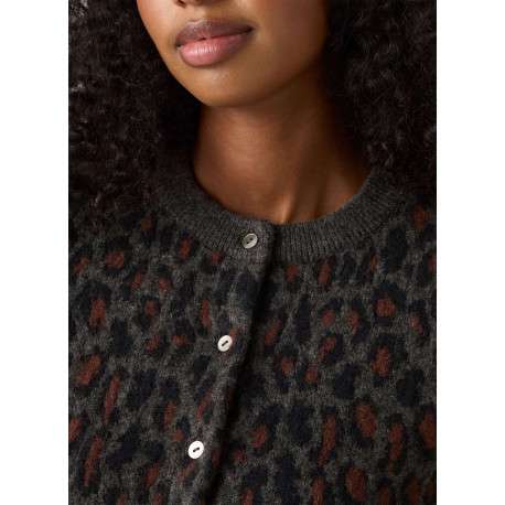 Gilet anthracite avec un motif léopard terracotta et un col rond - Image 4