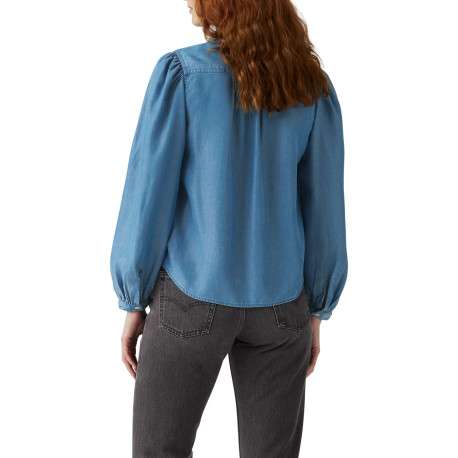 Chemisier jean uni avec un col chemise et des manches amples - Image 4