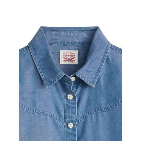 Chemisier jean uni avec un col chemise et des manches amples - Image 6