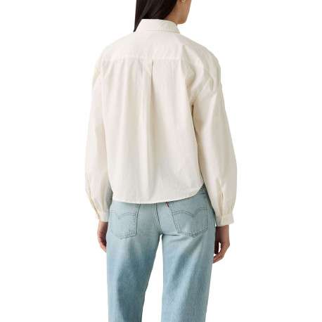 Chemisier en coton écru uni avec un col chemise et des détails brodés - Image 4