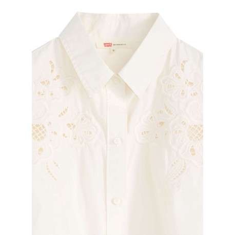 Chemisier en coton écru uni avec un col chemise et des détails brodés - Image 6