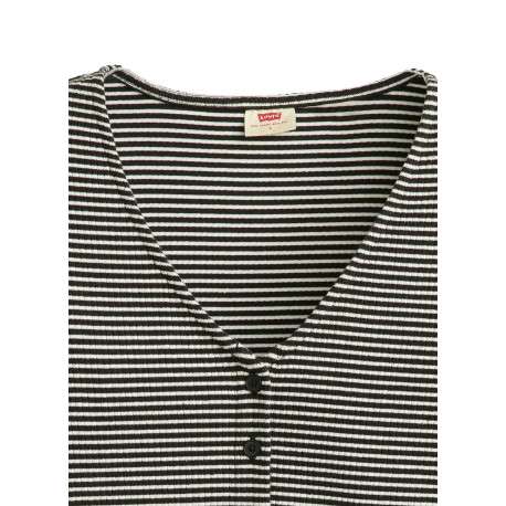 Gilet en coton noir et écru rayé avec un col v et des manches longues - Image 4