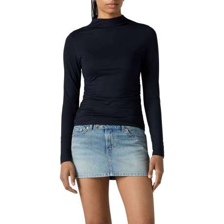 T-shirt noir uni avec un col montant et des manches longues - Image 4