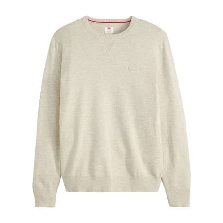 Pull en coton beige uni avec un col rond et des manches longues