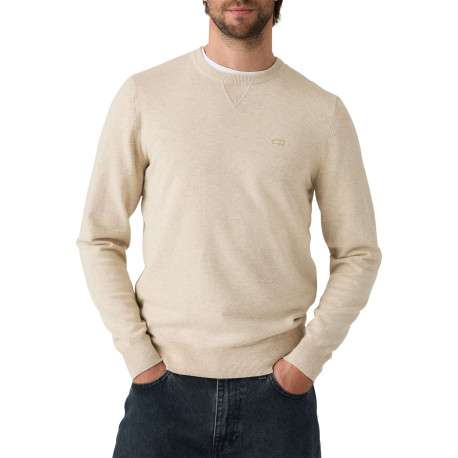 Pull en coton beige uni avec un col rond et des manches longues - Image 2