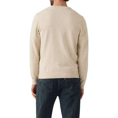 Pull en coton beige uni avec un col rond et des manches longues - Image 4
