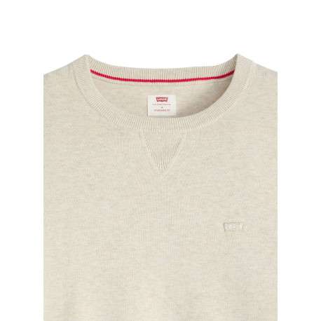 Pull en coton beige uni avec un col rond et des manches longues - Image 5
