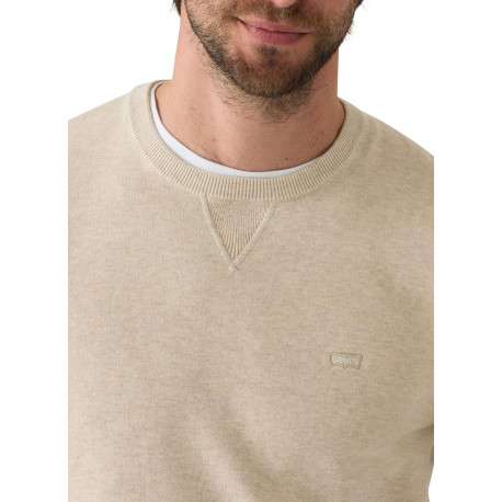 Pull en coton beige uni avec un col rond et des manches longues - Image 6