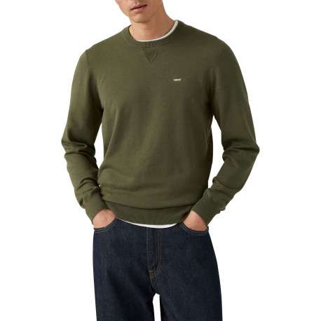 Pull en coton kaki uni avec un col rond et des manches longues - Image 2