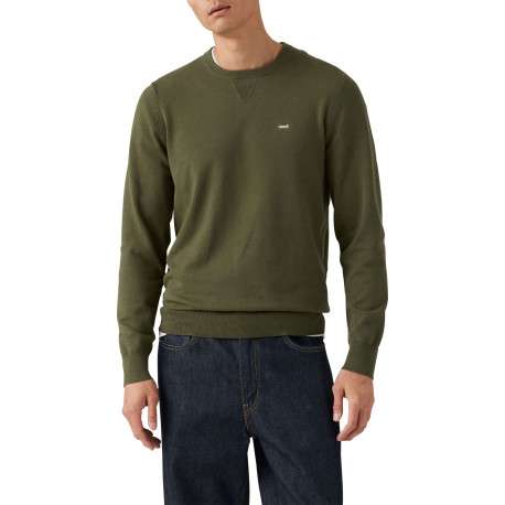 Pull en coton kaki uni avec un col rond et des manches longues - Image 3