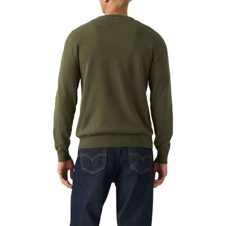 Pull en coton kaki uni avec un col rond et des manches longues - Image 4