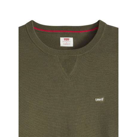 Pull en coton kaki uni avec un col rond et des manches longues - Image 5