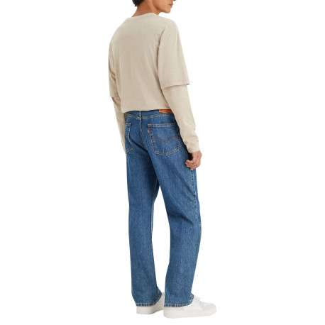 Jean 565 Loose Straight en coton bleu jean uni avec patch de la marque - Image 4