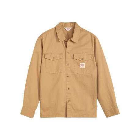 Chemise en coton beige unie avec un col chemise et fermeture par boutons