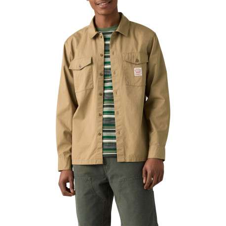 Chemise en coton beige unie avec un col chemise et fermeture par boutons - Image 2