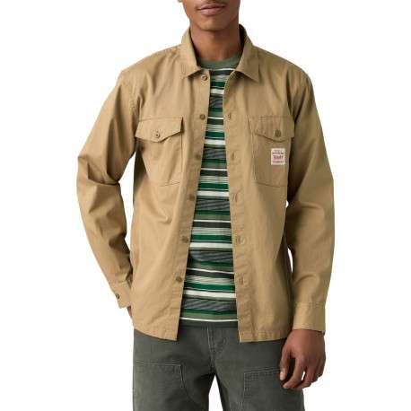 Chemise en coton beige unie avec un col chemise et fermeture par boutons - Image 3