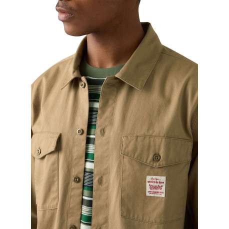 Chemise en coton beige unie avec un col chemise et fermeture par boutons - Image 5