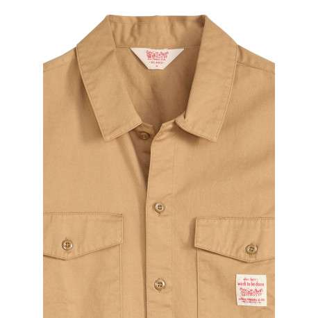 Chemise en coton beige unie avec un col chemise et fermeture par boutons - Image 6