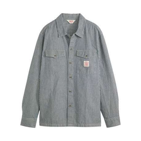 Chemise en coton rayée blanc et marine avec une fermeture par boutons