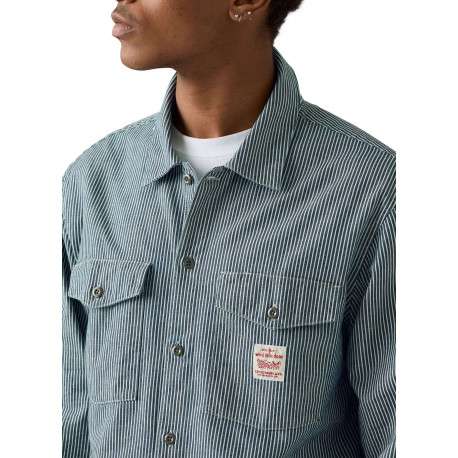 Chemise en coton rayée blanc et marine avec une fermeture par boutons - Image 5