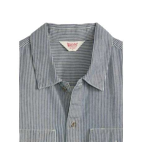 Chemise en coton rayée blanc et marine avec une fermeture par boutons - Image 6