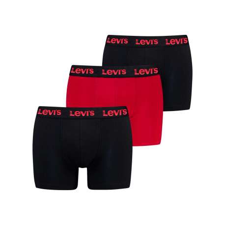 Lot de 3 boxers courts noir et rouge en coton avec ceinture élastiquée