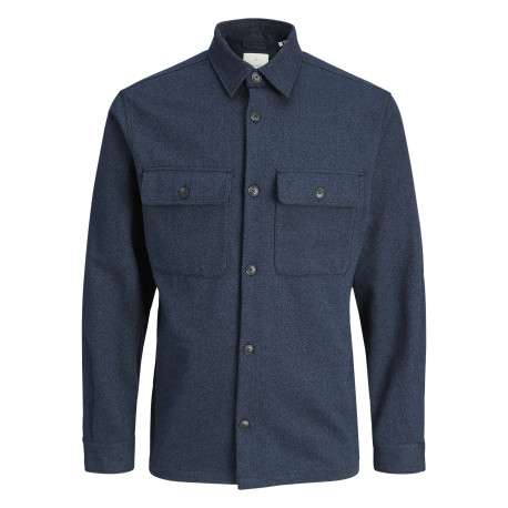 Surchemise en coton biologique marine unie à coupe droite avec 2 poches