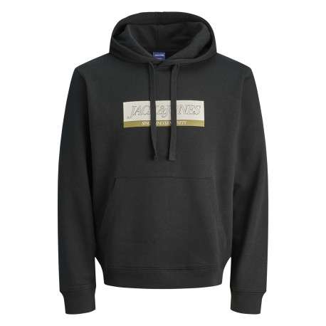 Sweat en coton mélangé noir avec logo beige imprimé et un col à capuche