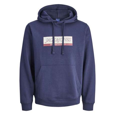 Sweat en coton mélangé marine avec logo rouge imprimé et un col à capuche