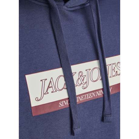 Sweat en coton mélangé marine avec logo rouge imprimé et un col à capuche - Image 3
