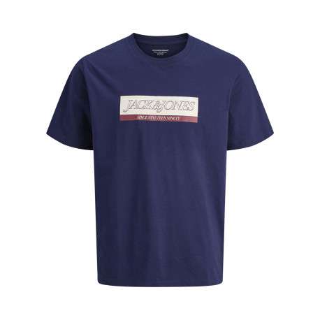 T-shirt en coton marine avec un logo rouge imprimé et un col rond